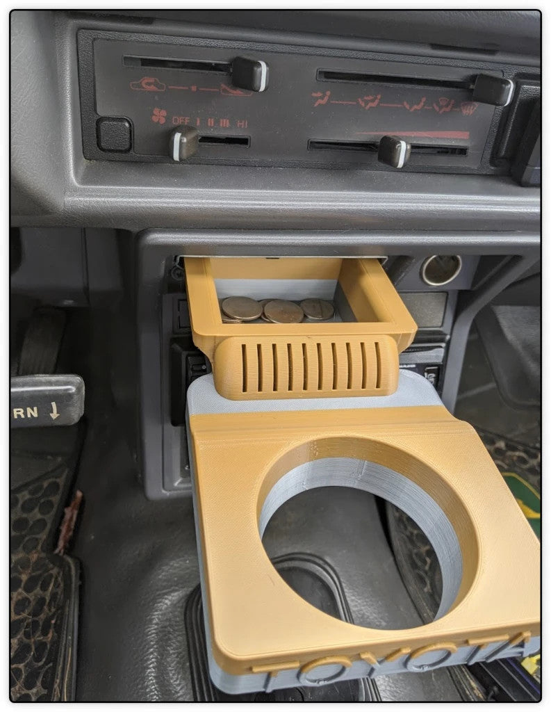 Cup Holder for Toyota Pickup Truck 1980s – Interior Console Insert (Black color)