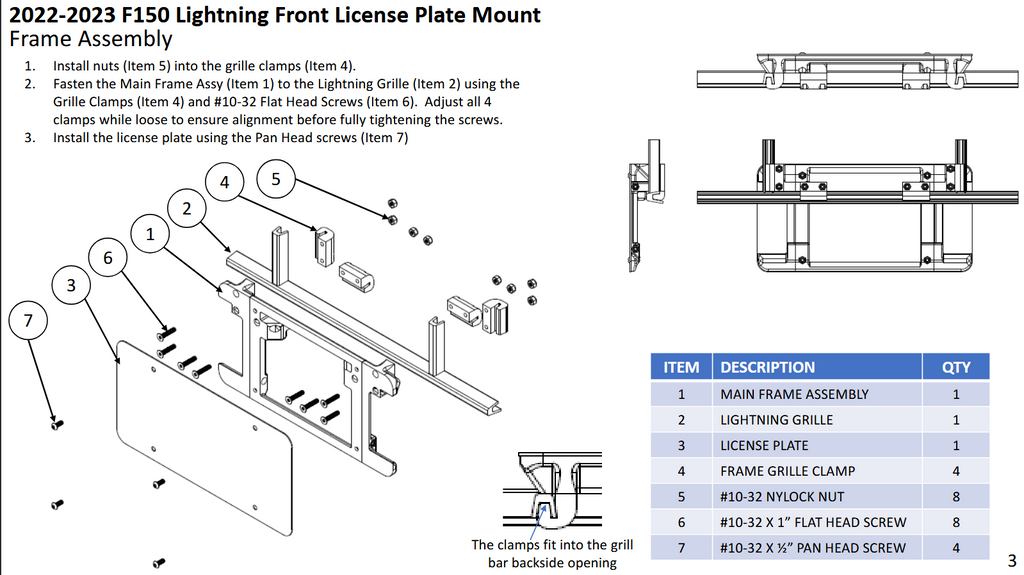 Clamp-On Front License Plate Mount for 2022–2023 Ford F-150 Lightning – Grille