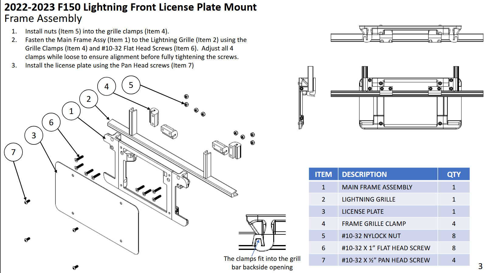 Clamp-On Front License Plate Mount for 2022–2023 Ford F-150 Lightning – Grille