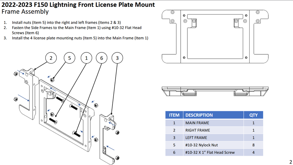 Clamp-On Front License Plate Mount for 2022–2023 Ford F-150 Lightning – Grille